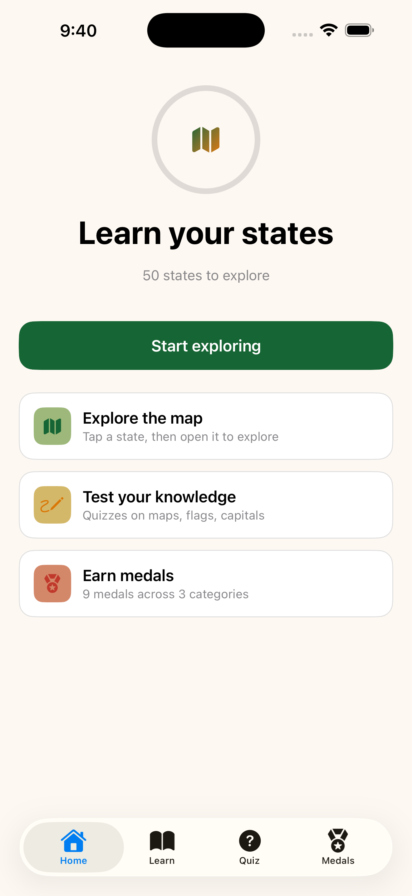 App home screen
